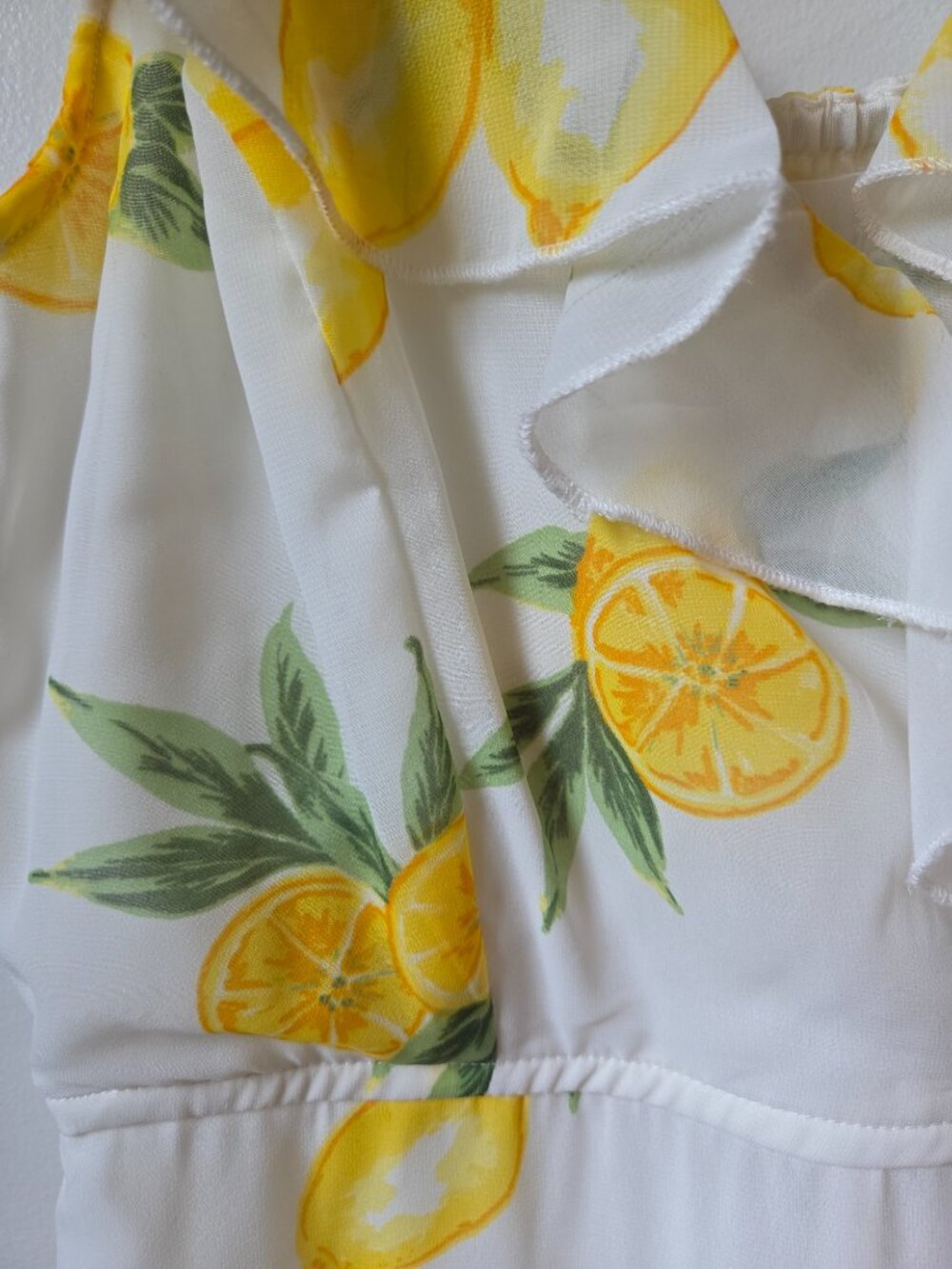 EUC LIKE NEW JAPNA SURPLICE NECK RUFFLED LAYERED TANK SHORT LEMON PRINT DRESS S - Picture 6 of 11